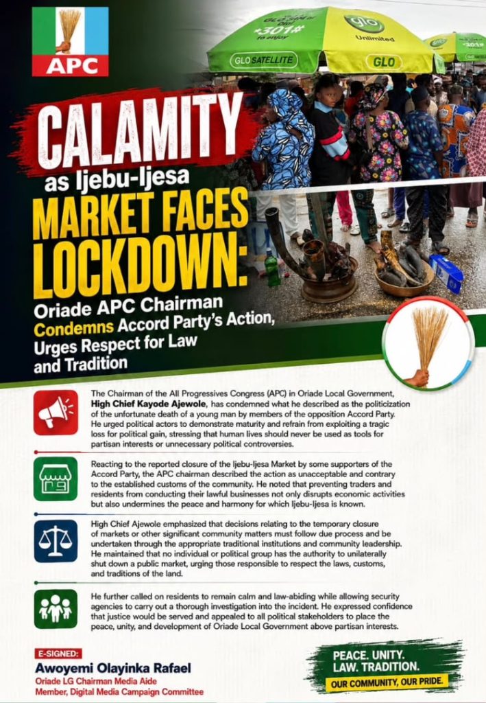 APC Raises Alarm Over Ijebu-Ijesa Crisis, Condemns Market Shutdown After Youth’s Death